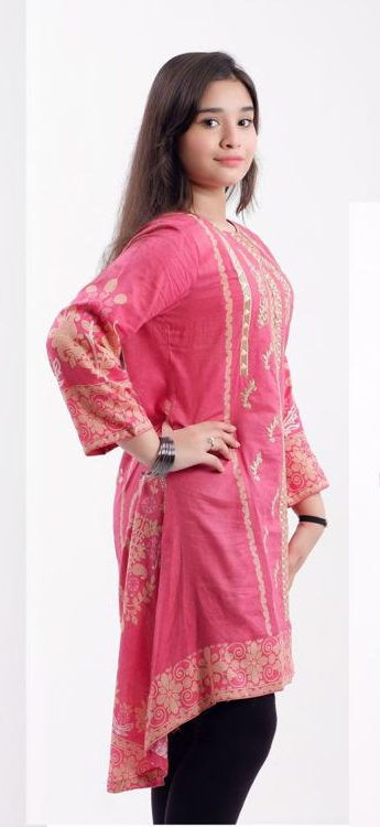 KURTA - Dark Peach/ Coral, Embroidered Lawn