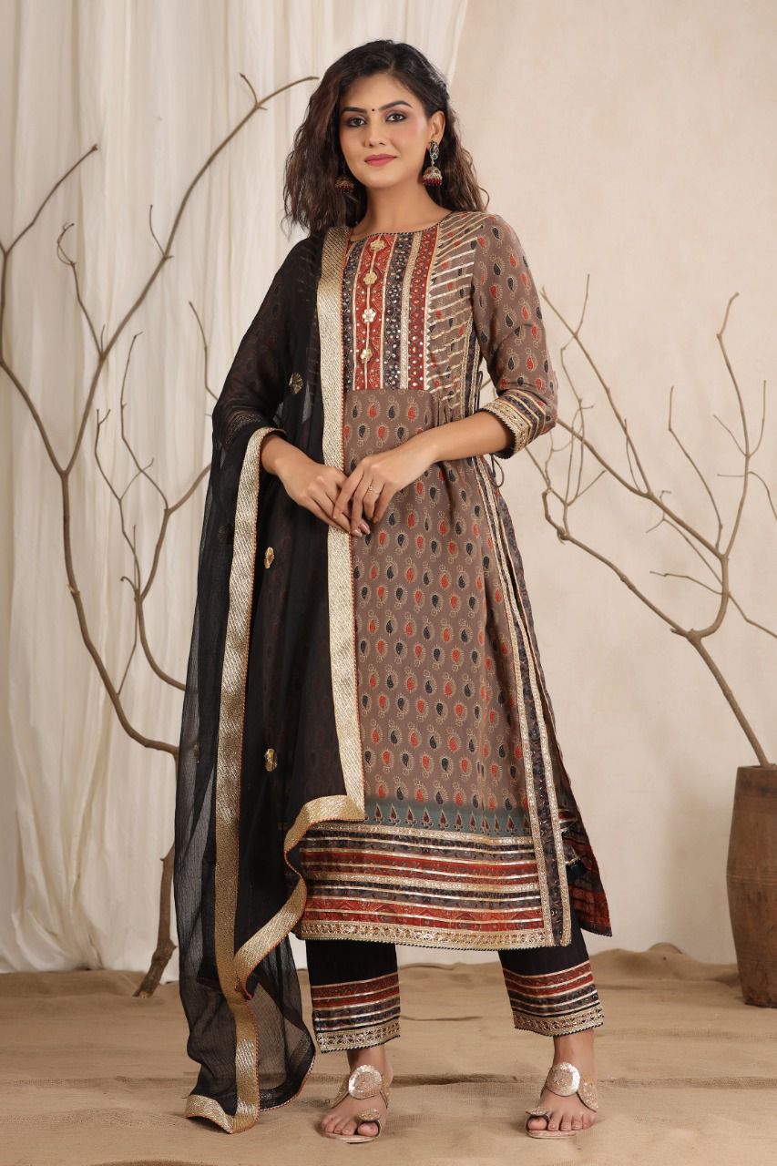 DUPATTA SET - Brown and Black Color Dupatta Set