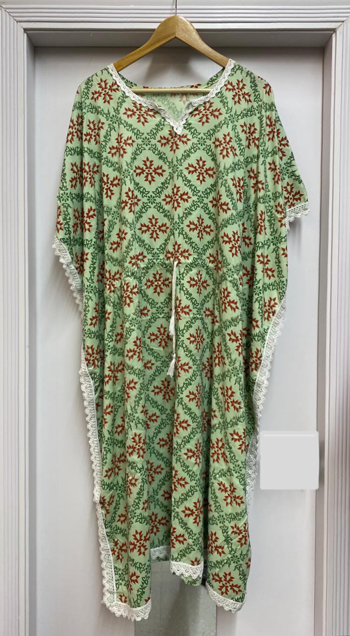 KAFTAN - GREEN, COTTON LONG