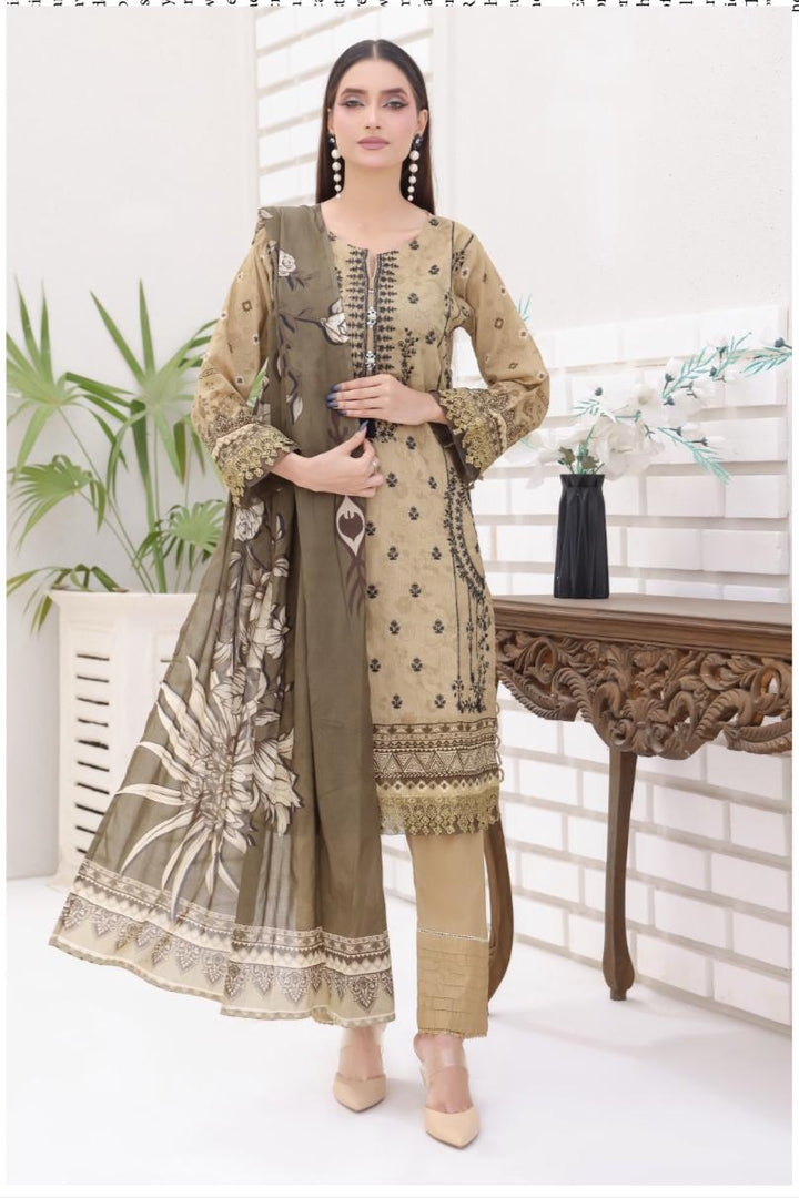 DUPATTA SET GREEN - BANA DORIA LAWN EMBROIDERED