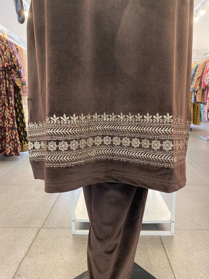 DUPATTA SET - Lux Velvet Chocolate brown 102402