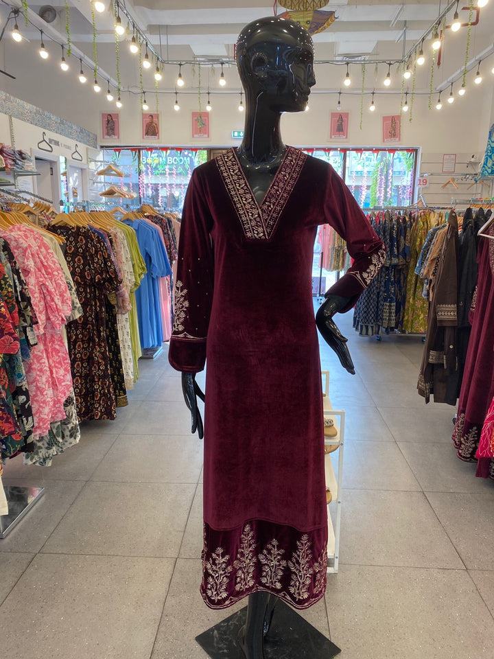 DRESS - Lux Velvet long with heavy Zari Work - 102401