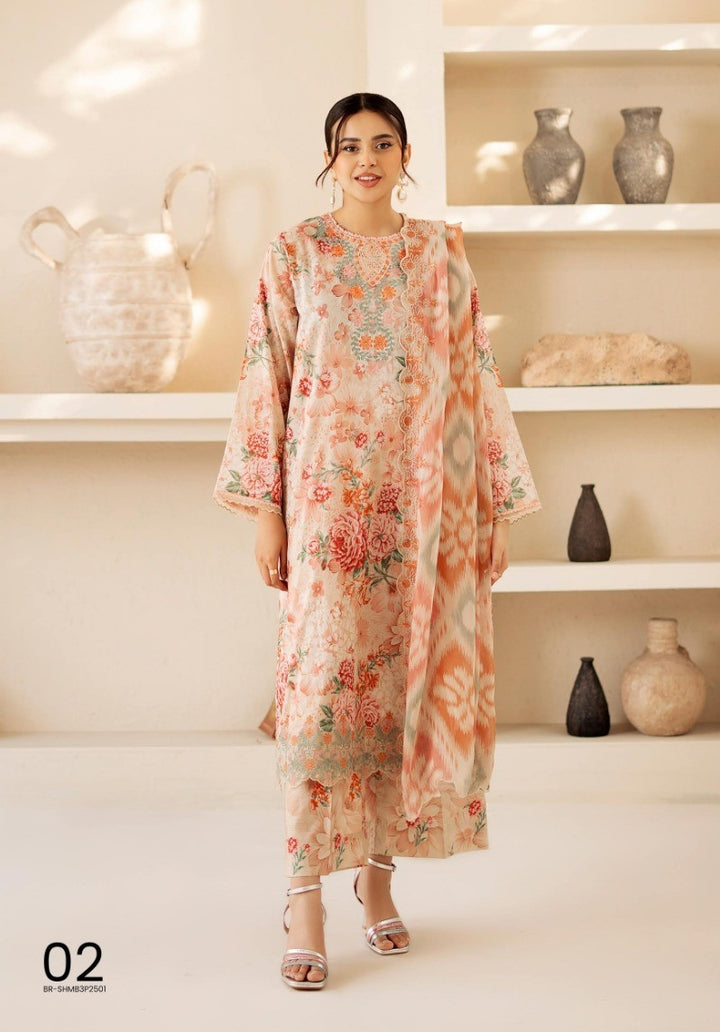 UNSTITCHED 3Pc Pak A-02 Shesham