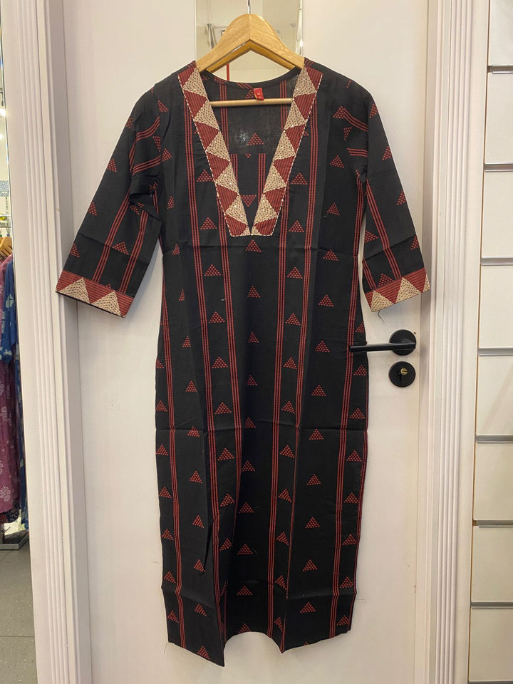 KURTA-Black Maroon Cotton