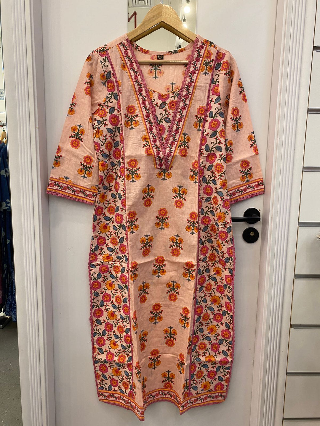KURTA-Peach & Red Cotton