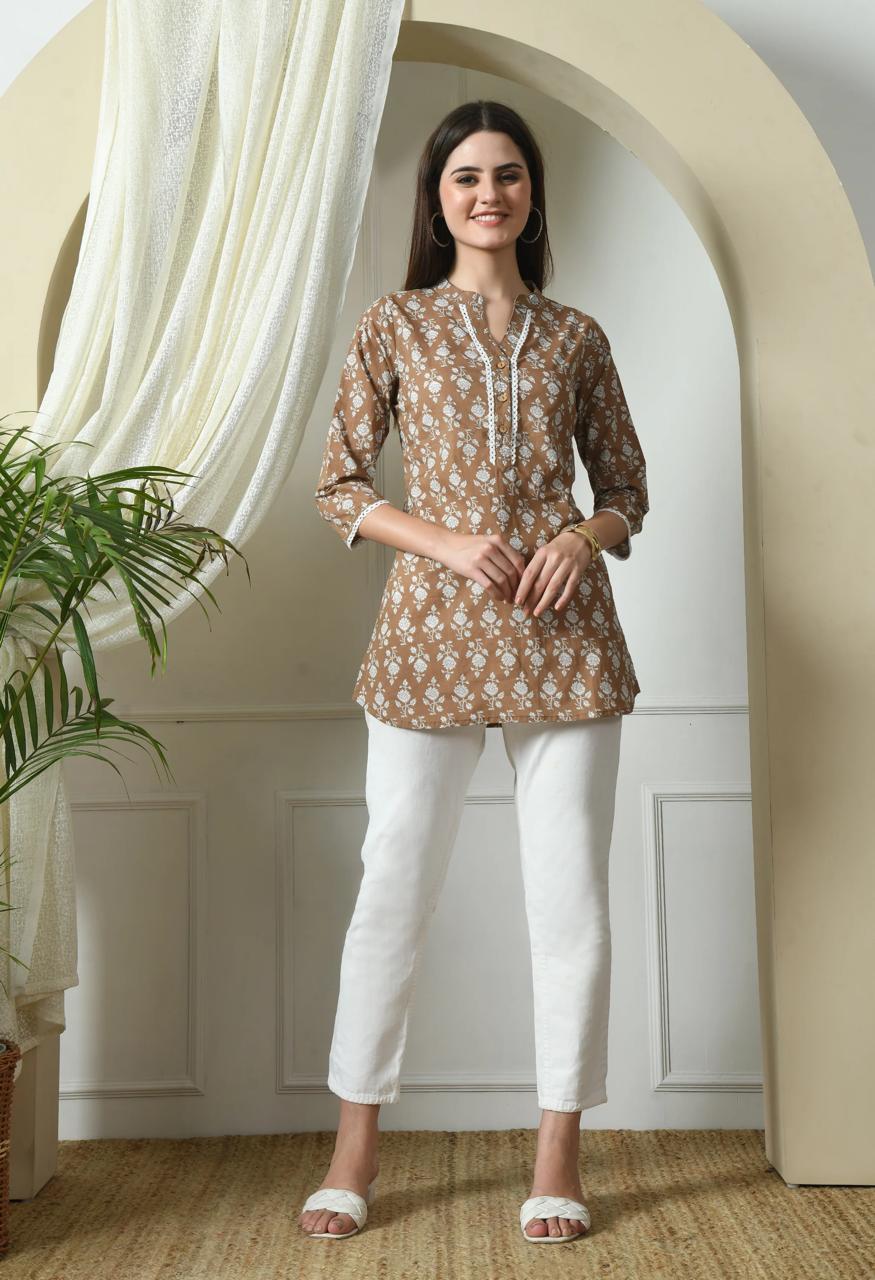 TOP-Brown Cotton Short Top