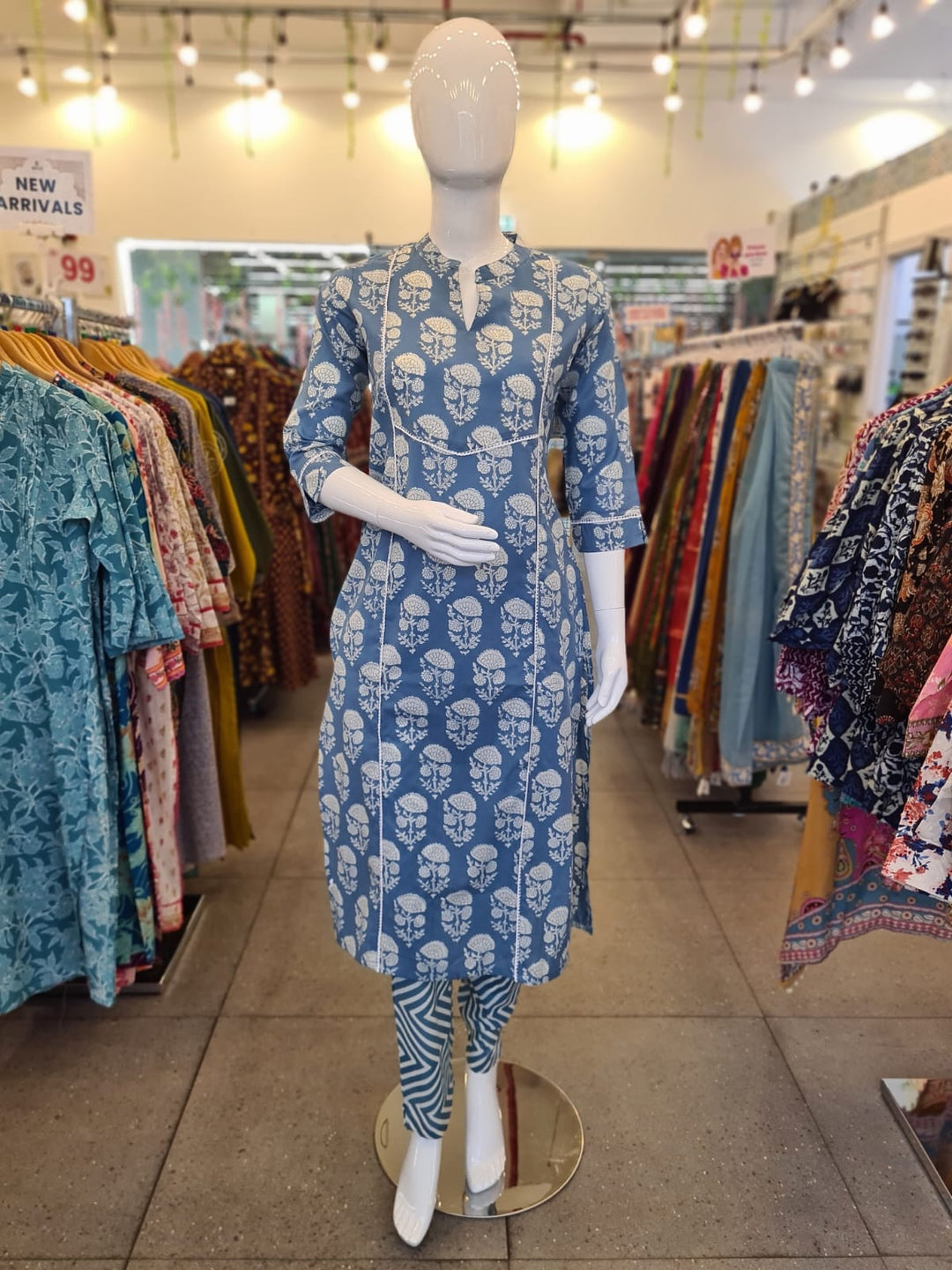 DUPATTA SET-Sky Blue Straight Cotton