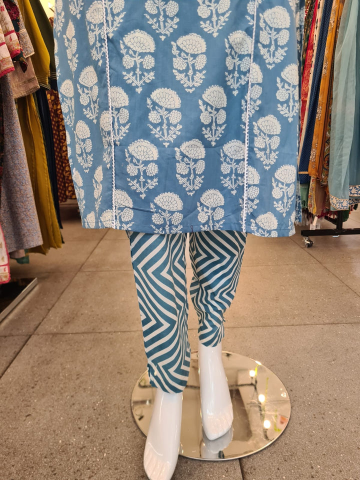 DUPATTA SET-Sky Blue Straight Cotton