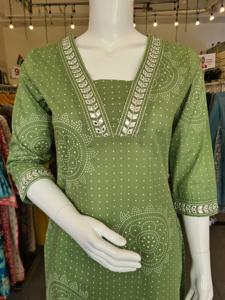 DUPATTA SET-Green Straight Cotton