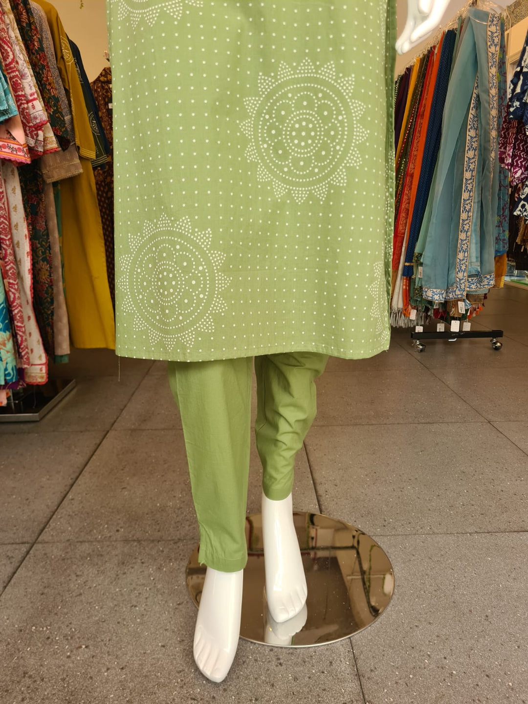 DUPATTA SET-Green Straight Cotton