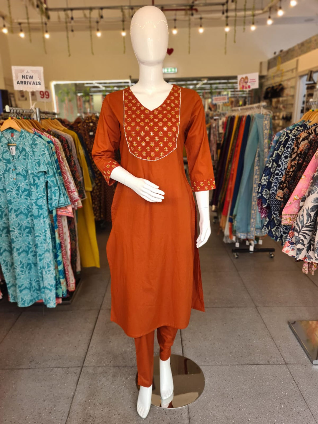 DUPATTA SET-Rust Straight Cotton