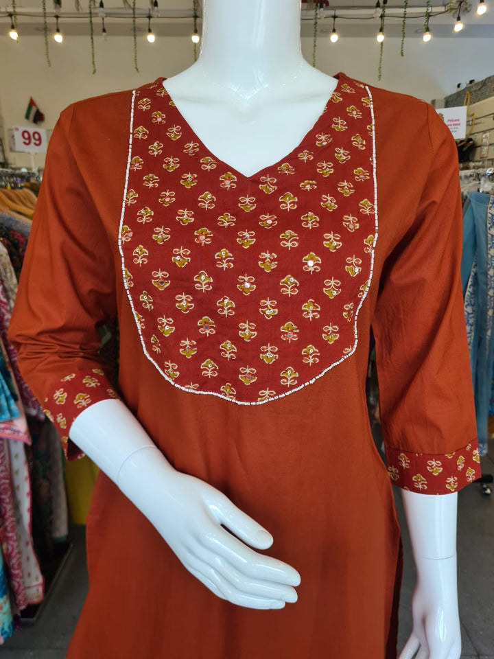 DUPATTA SET-Rust Straight Cotton