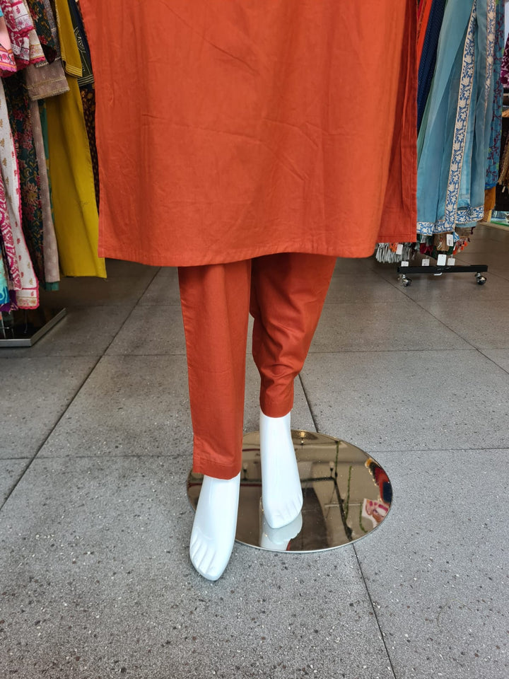 DUPATTA SET-Rust Straight Cotton
