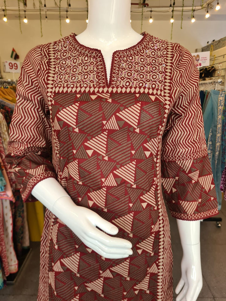 DUPATTA SET-Maroon Straight Cotton