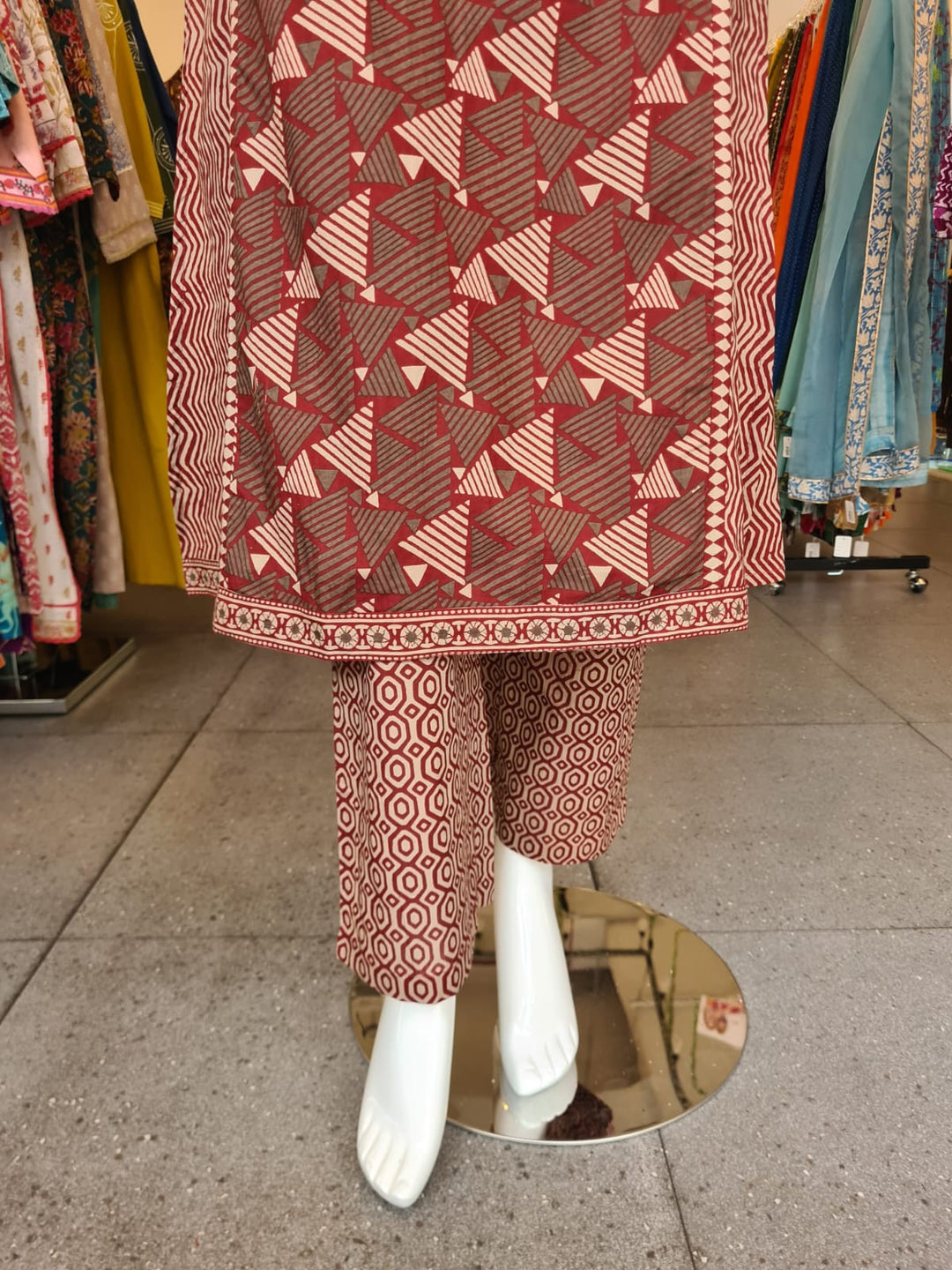 DUPATTA SET-Maroon Straight Cotton