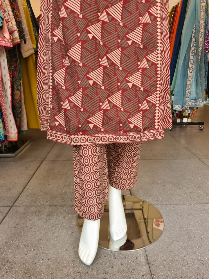 DUPATTA SET-Maroon Straight Cotton