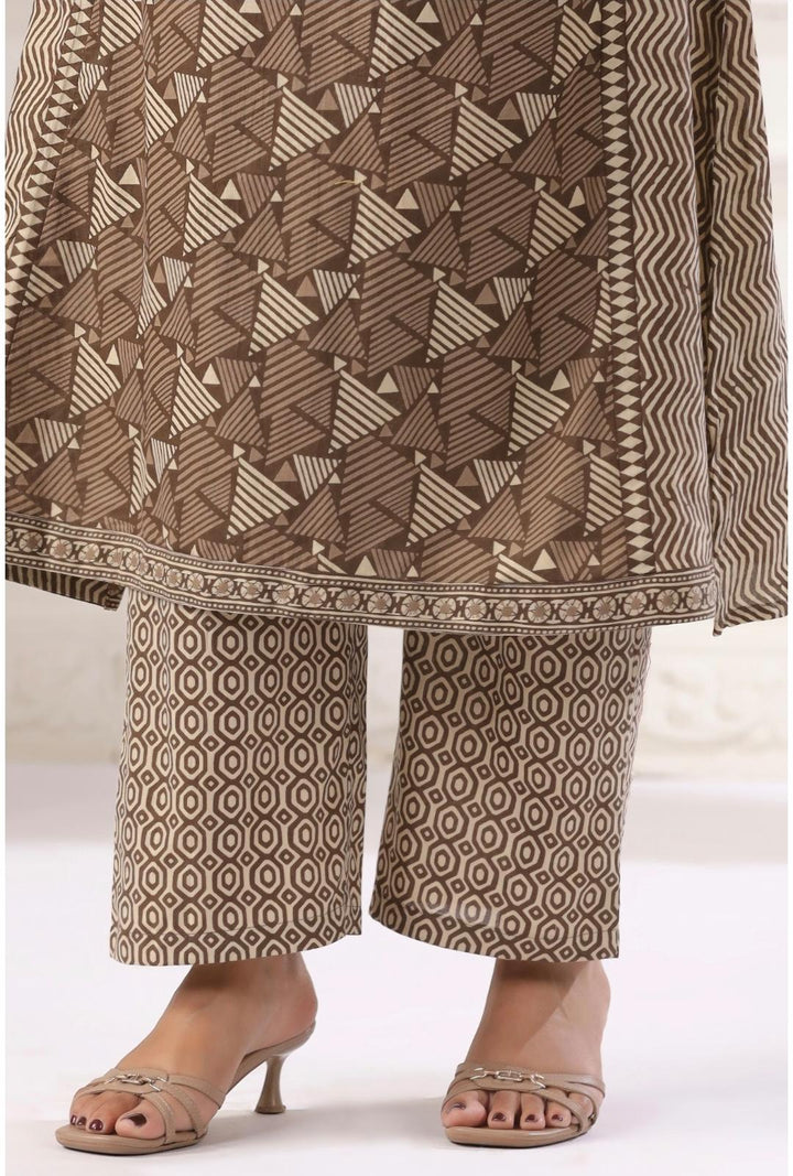 DUPATTA SET-Brown Straight Cotton
