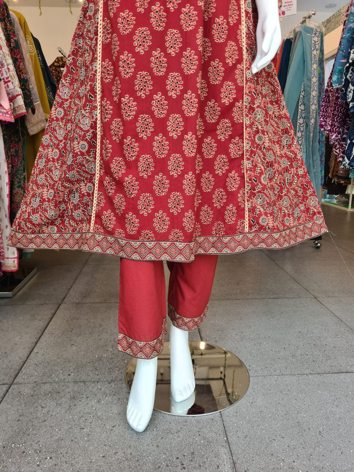 DUPATTA SET-Red Straight Cotton
