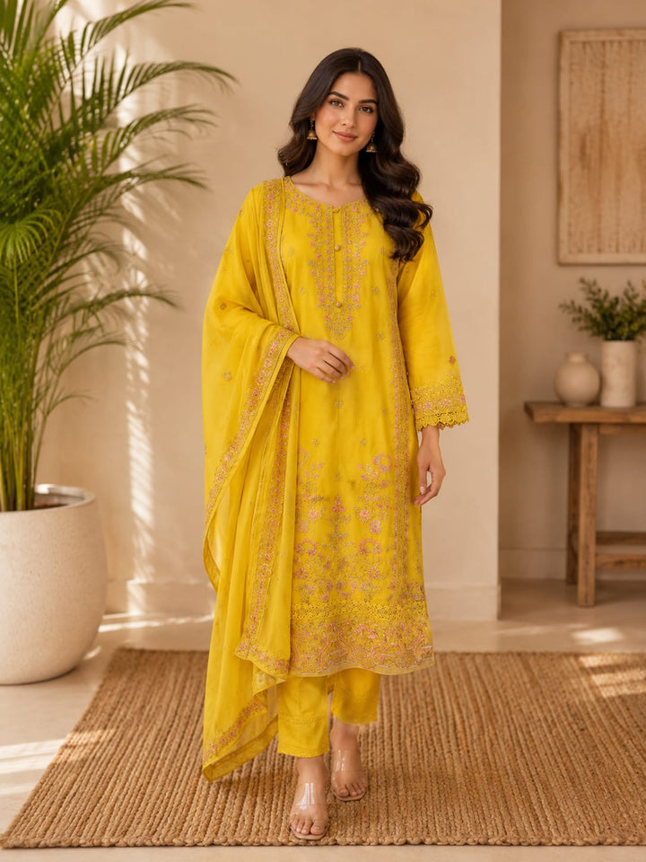DUPATTA SET-Chiffon Yellow