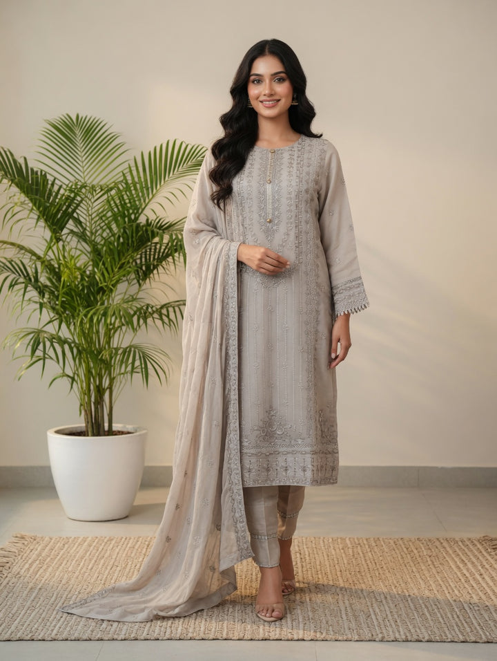 DUPATTA SET-Chiffon Grey
