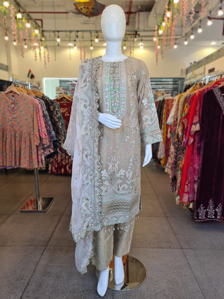 DUPATTA SET-Chiffon Beige
