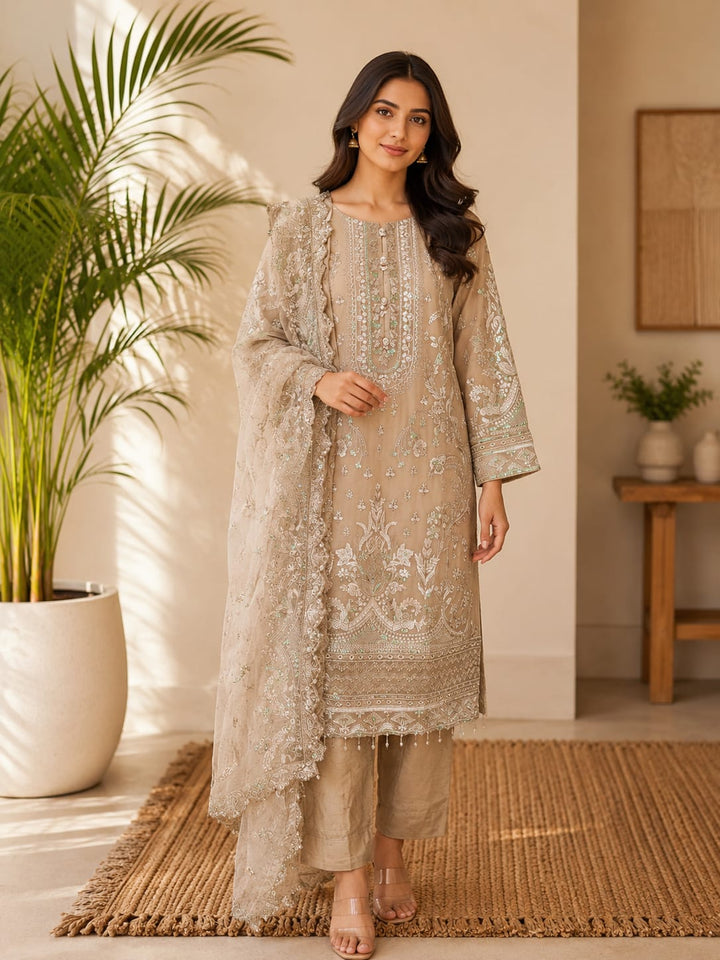 DUPATTA SET-Chiffon Beige