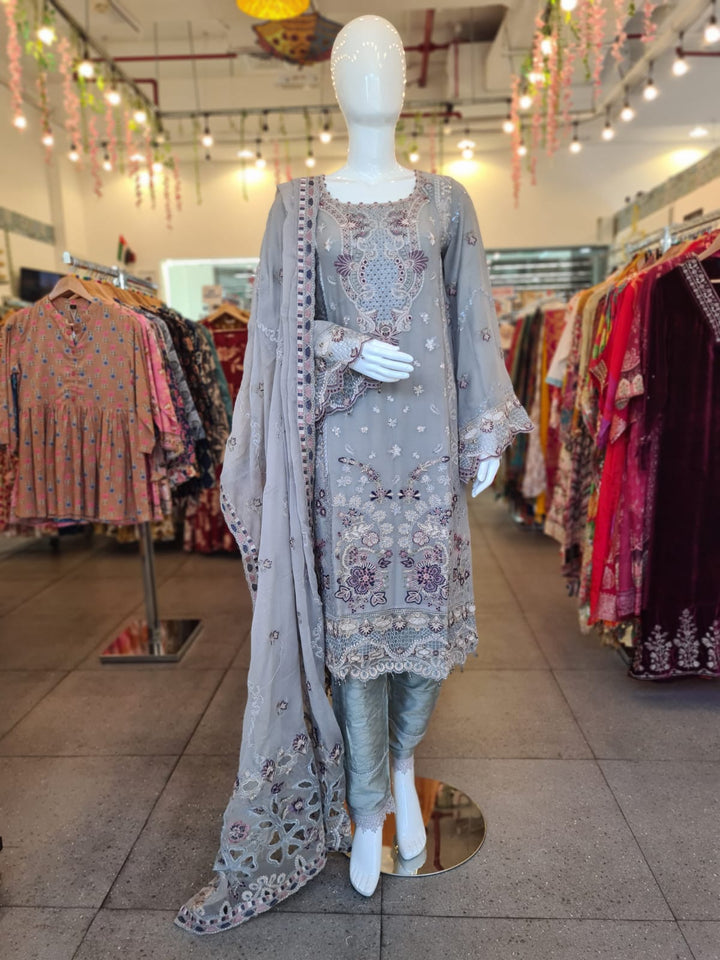 DUPATTA SET- Chiffon Grey Purple