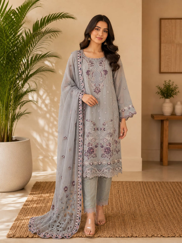 DUPATTA SET- Chiffon Grey Purple