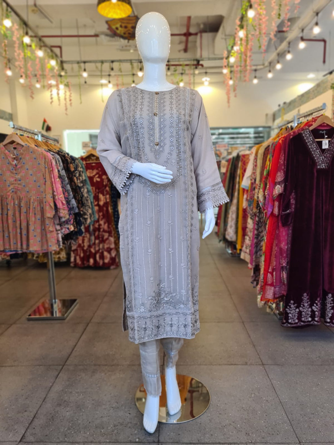 DUPATTA SET-Chiffon Grey