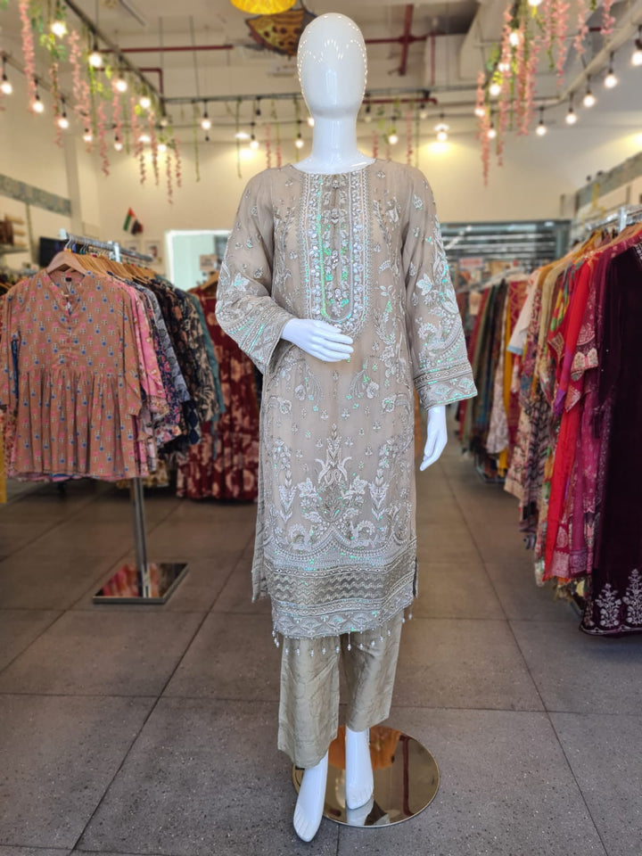 DUPATTA SET-Chiffon Beige
