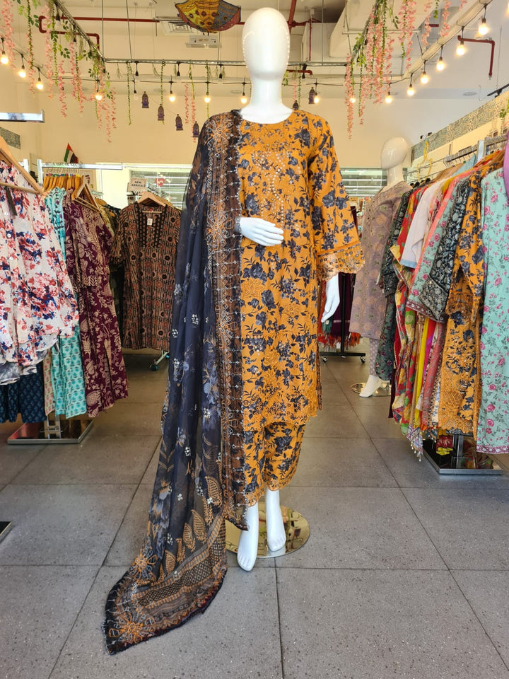 DUPATTA SETS-Straight Emb Mustard