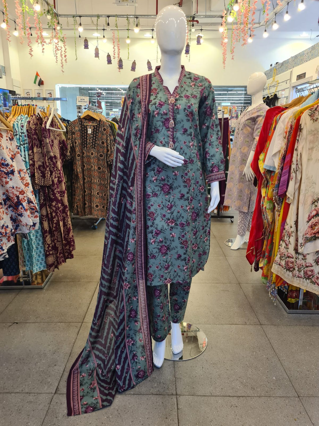 DUPATTA SETS-Straight Print Green