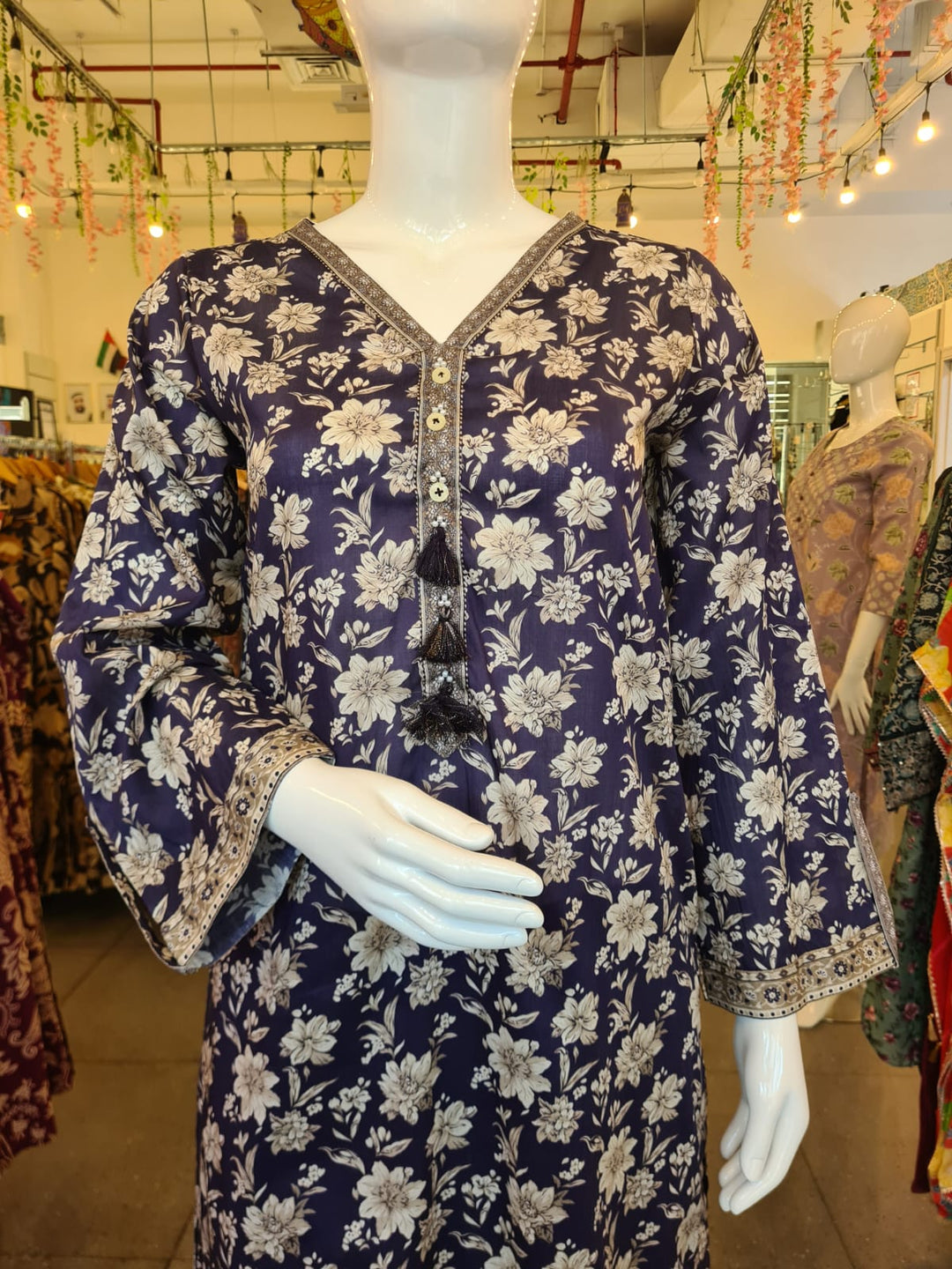 DUPATTA SETS-Straight Print Navy