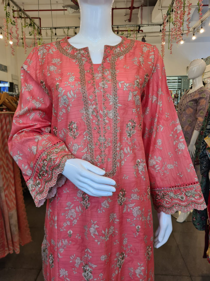 DUPATTA SETS-Straight Emb Peach