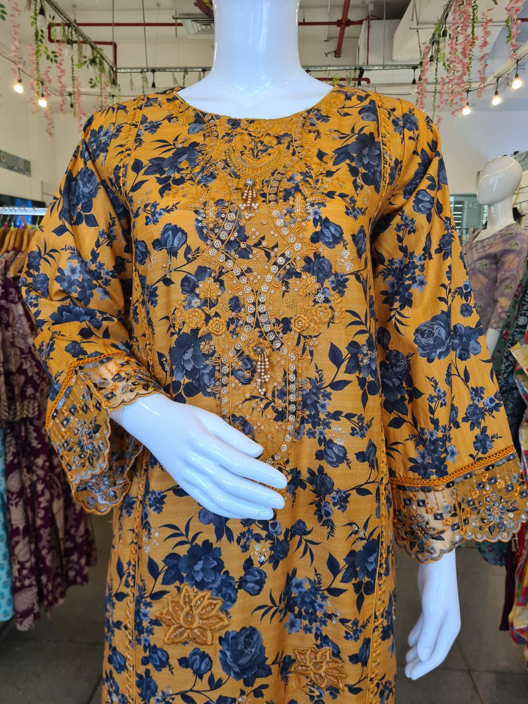 DUPATTA SETS-Straight Emb Mustard