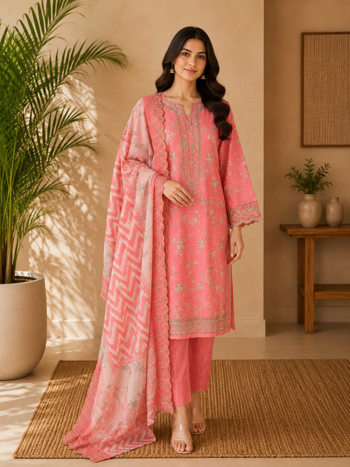 DUPATTA SETS-Straight Emb Peach
