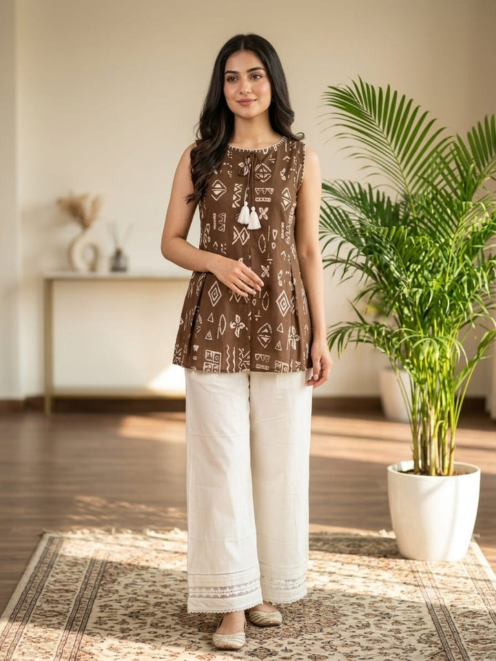 TOP-Dark Brown Cotton Sleeveless