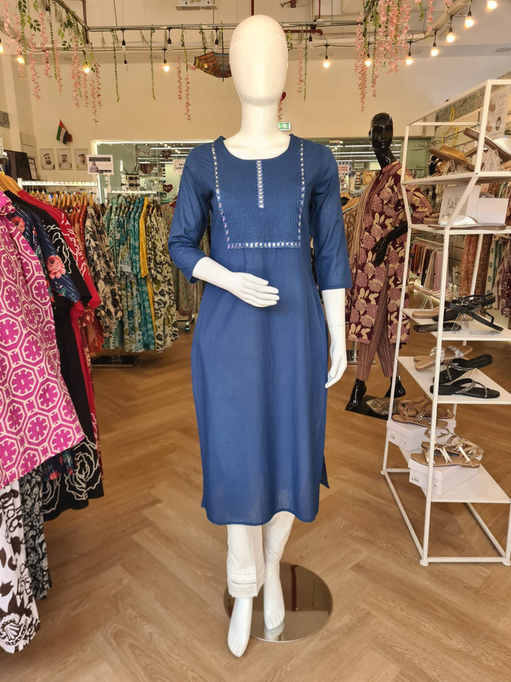 KURTA-Blue Solid Cotton