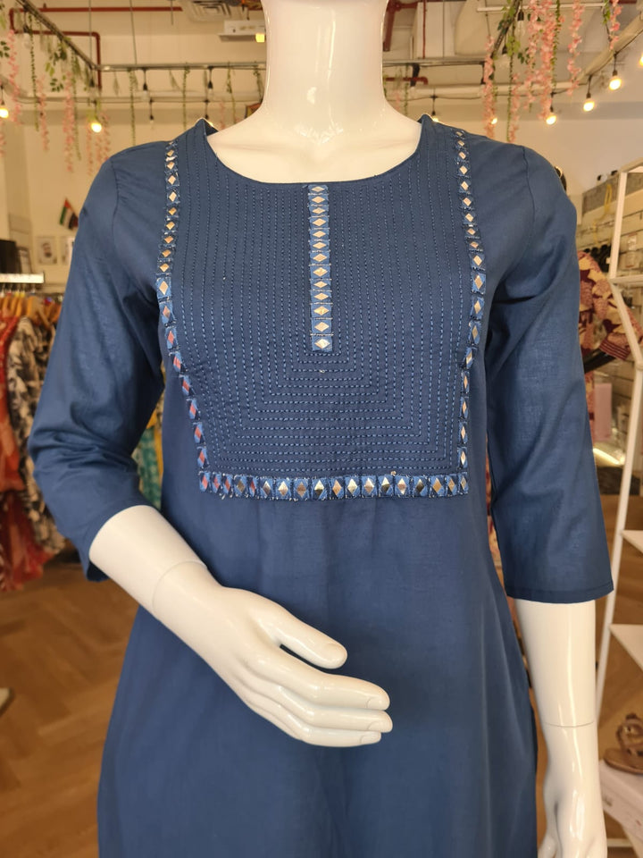 KURTA-Blue Solid Cotton