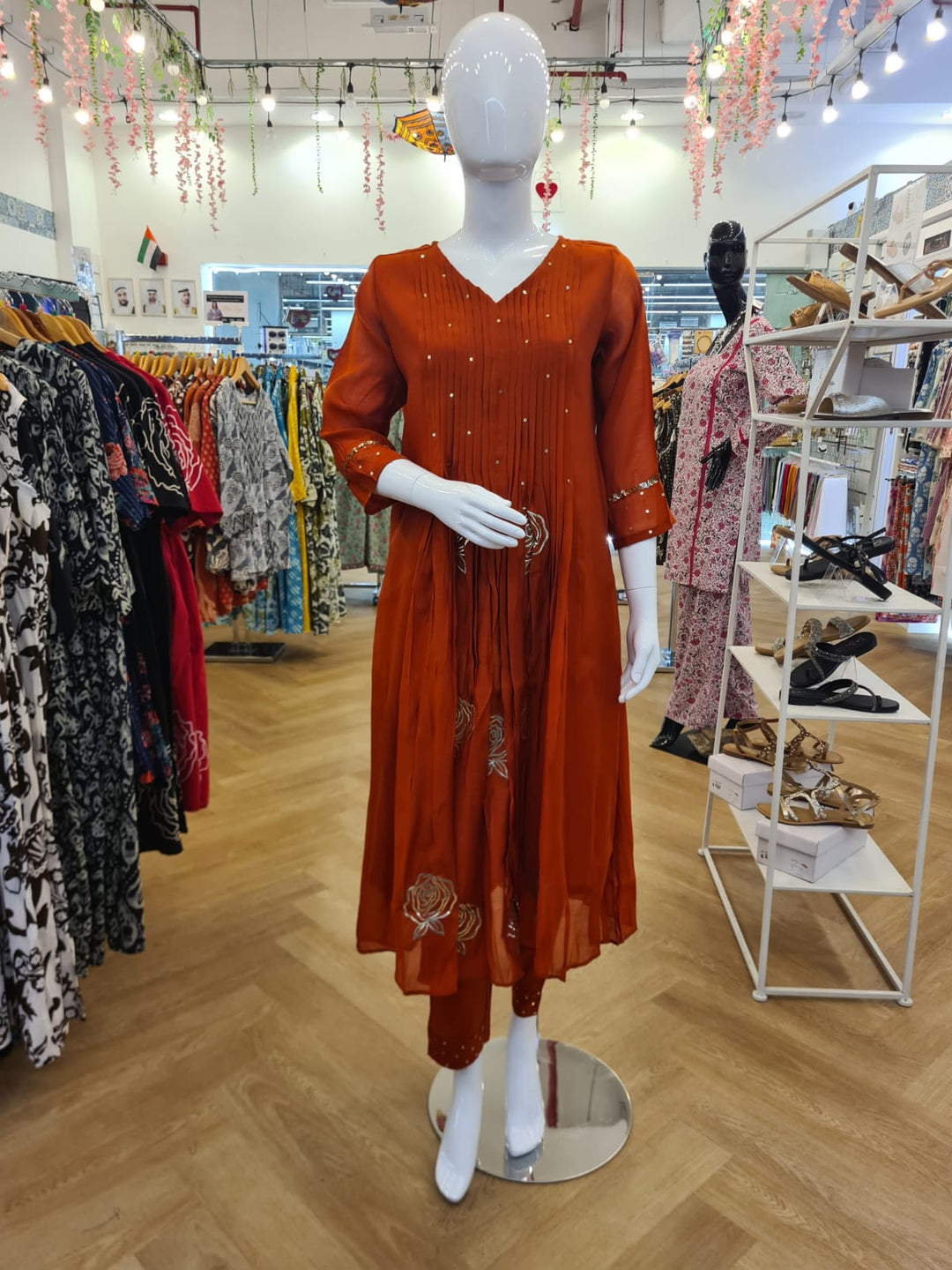DUPATTA SET Brick Orange Golden Sequence