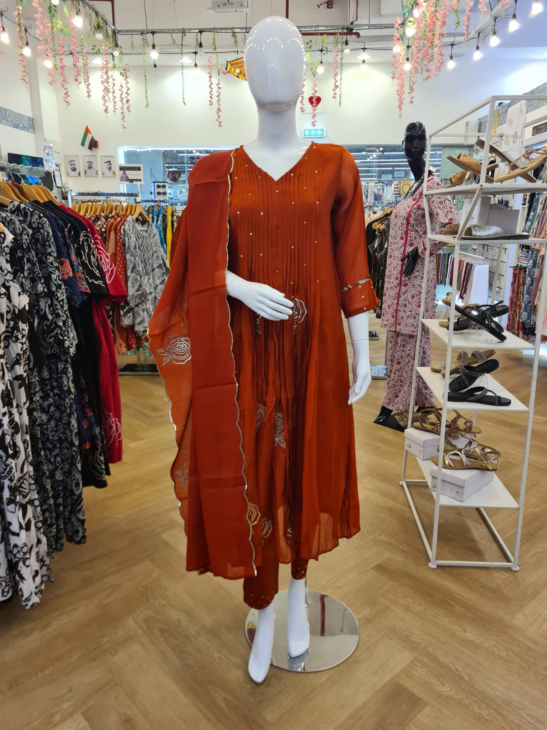 DUPATTA SET Brick Orange Golden Sequence