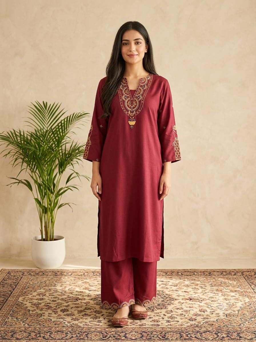 DUPATTA SET Maroon Rayon