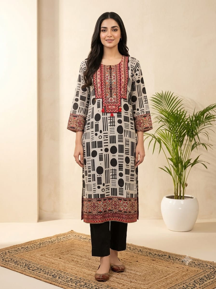 DUPATTA SET B&W Maroon Yolk