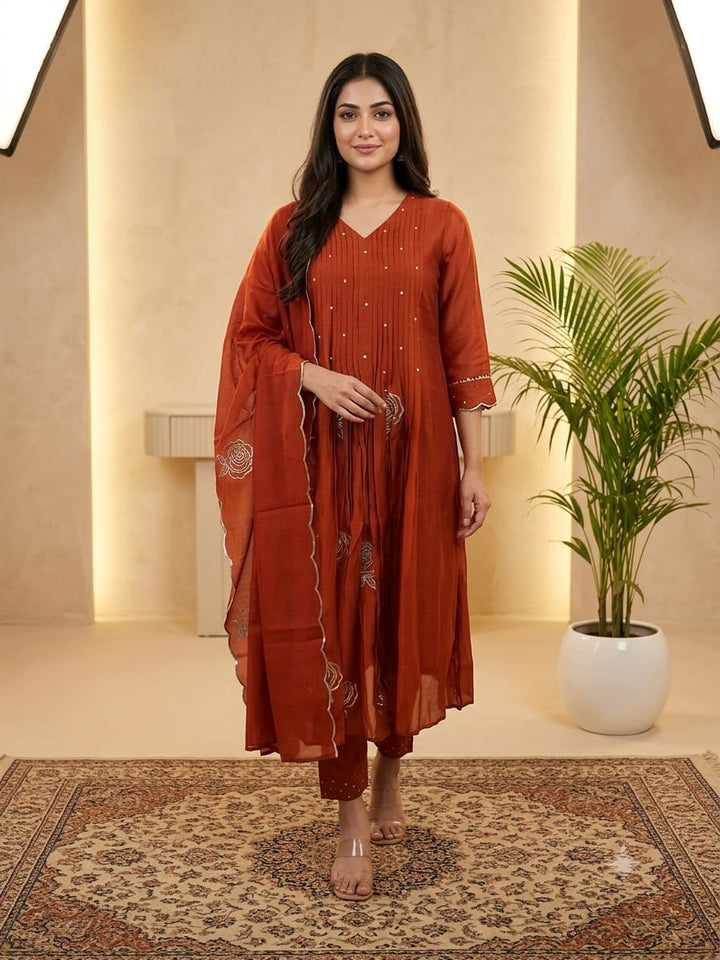 DUPATTA SET Brick Orange Golden Sequence