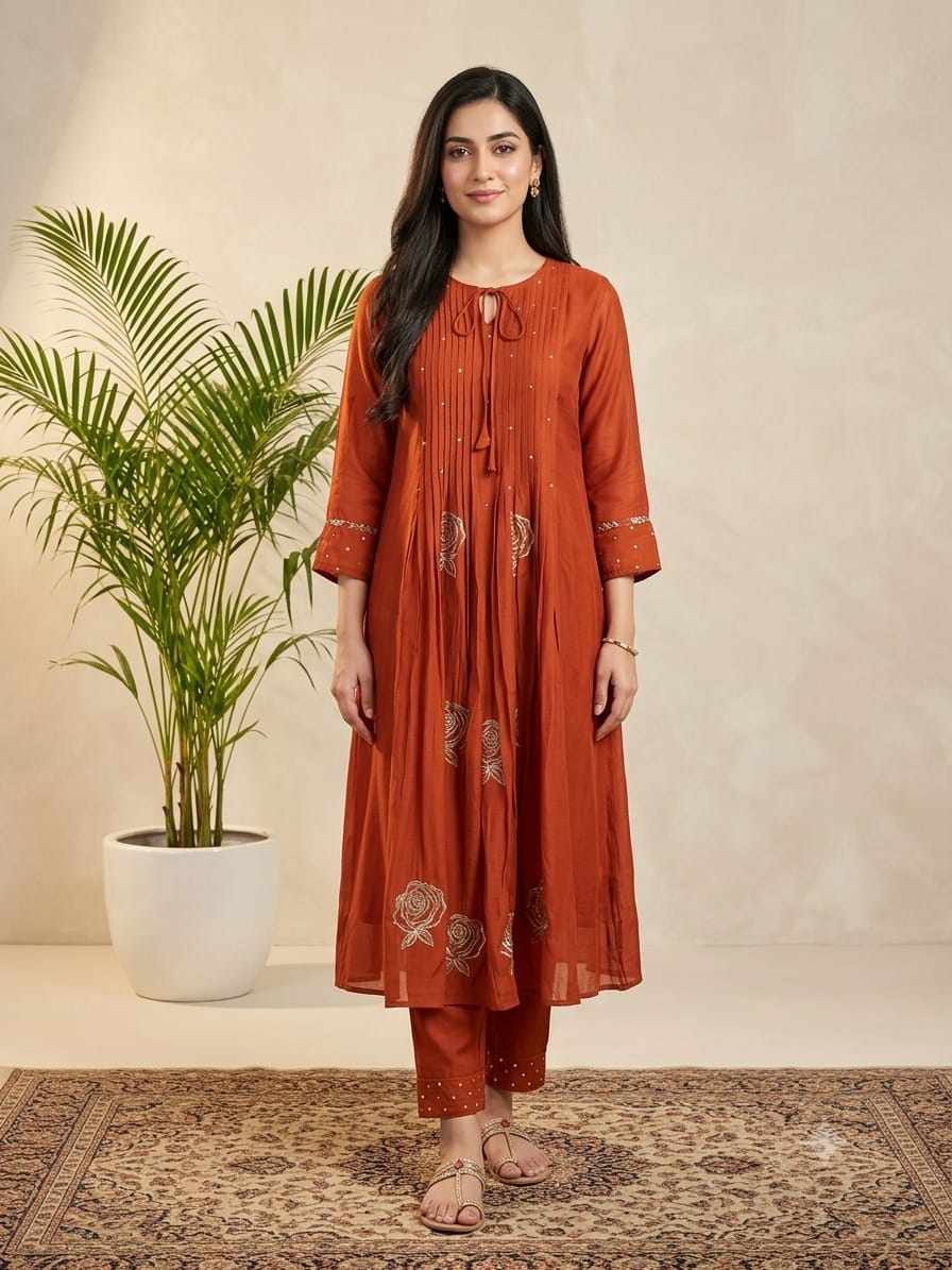 DUPATTA SET Brick Orange Golden Sequence
