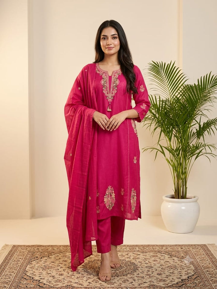 DUPATTA SET Pink Cotton Emb.