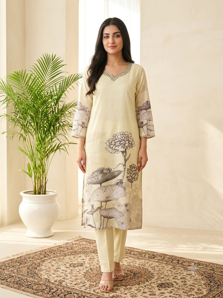 DUPATTA SET Cream Cotton