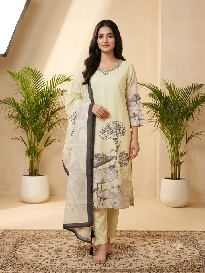 DUPATTA SET Cream Cotton