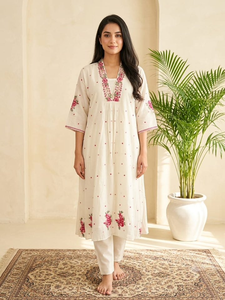 DUPATTA SET White Pink Floral Emb.