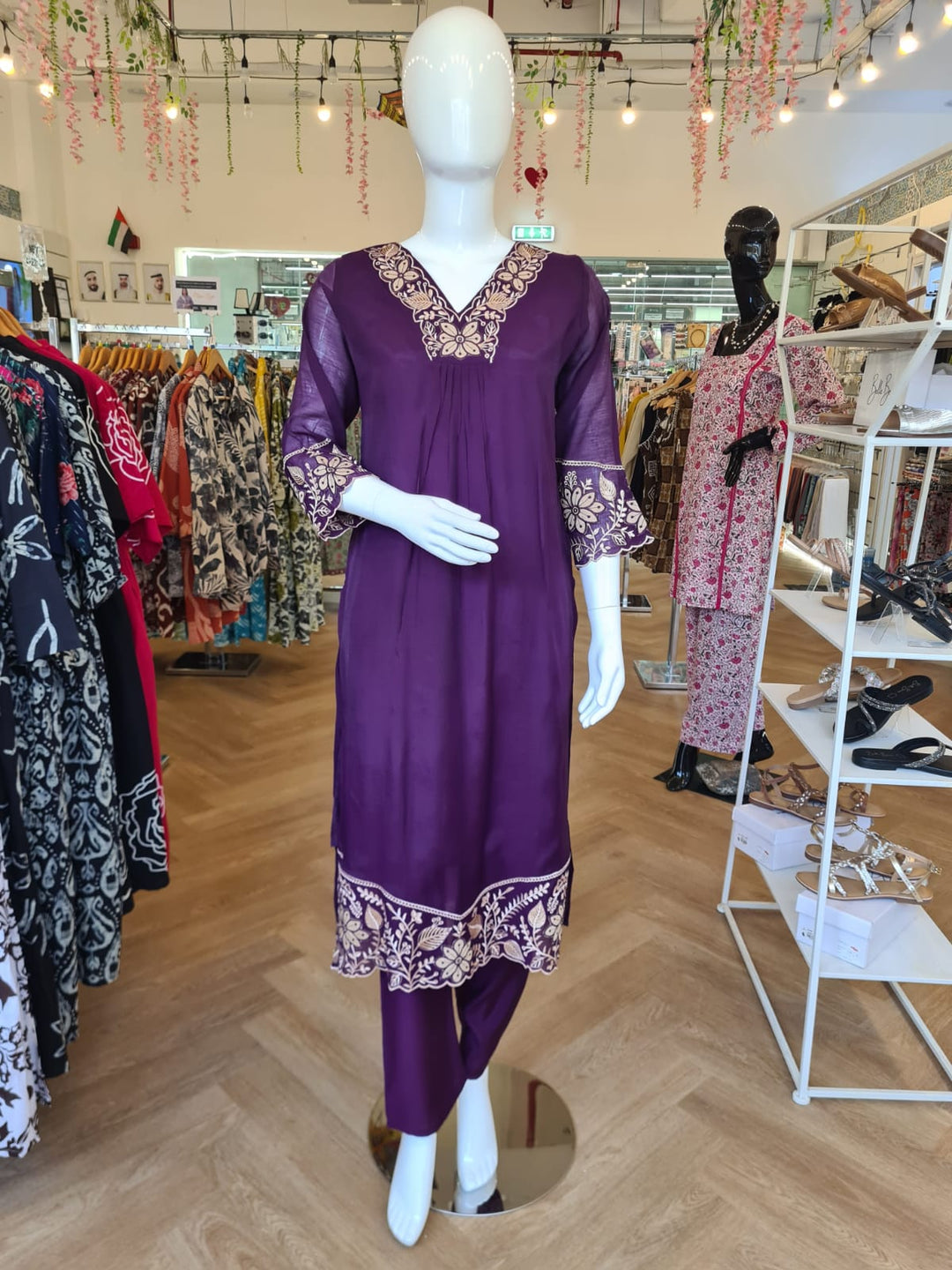 DUPATTA SET Purple Beige Floral Emb.